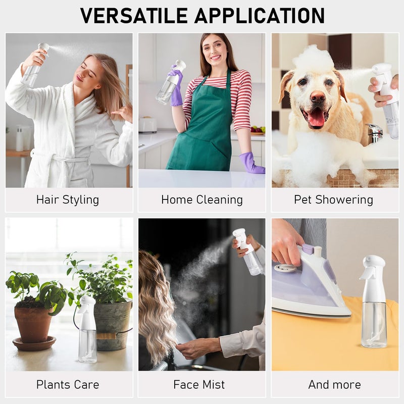 Airbee Spray Bottle For Hair, Continuous Mister Sprayer, Ultra Fine Mist Empty Spraying Water Bottles for Hairstyling, Barbers, Salons, Essential Oil Scents, Cleaning, Plants - Black&Black - Image 5